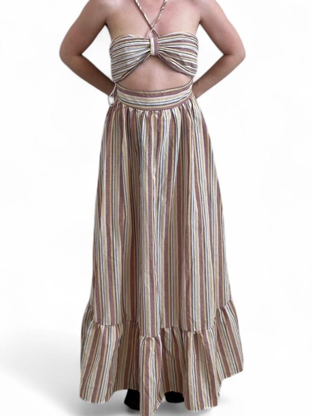 Striped Two-Piece Maxi Set in Neutral Tones